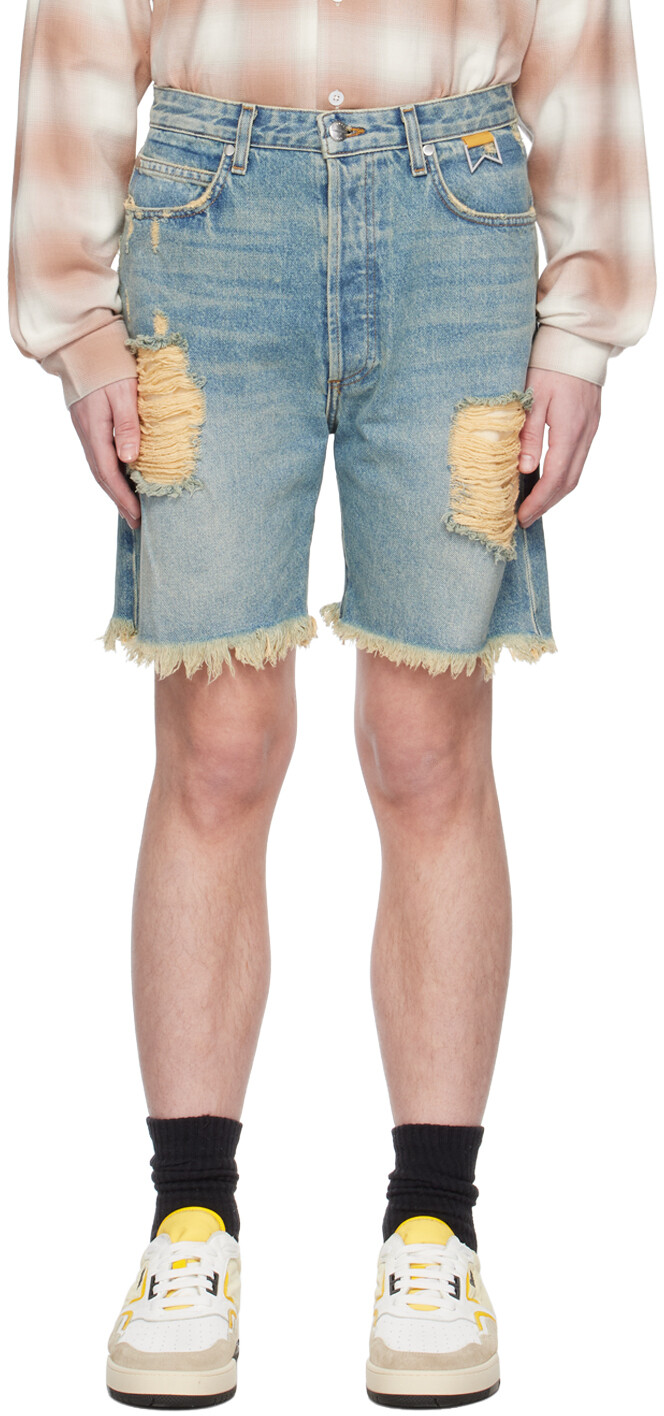 

Джинсовые шорты цвета индиго с эффектом потертости Rhude