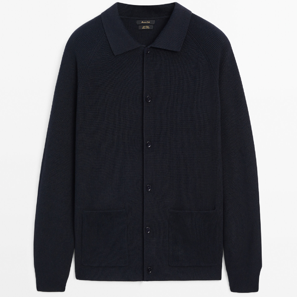 Кардиган Massimo Dutti Knitted With Bbuttons And Pockets, темно-синий кардиган вязаный на пуговицах omar 2 m серый