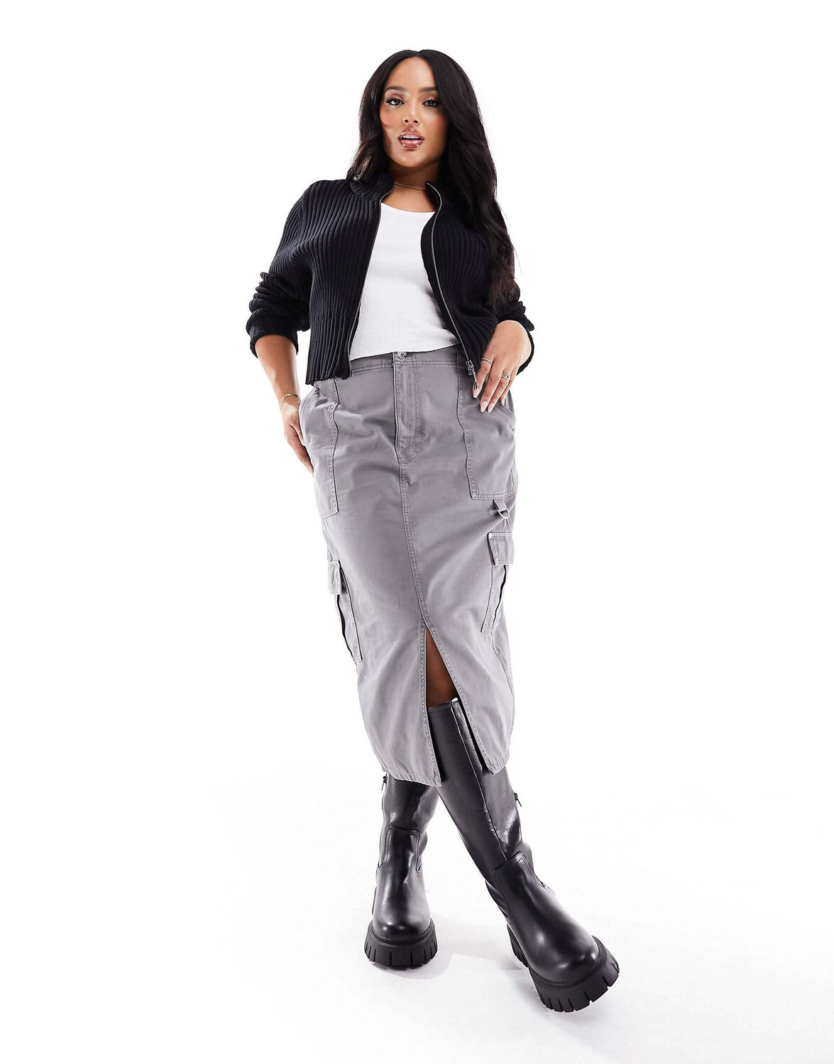 

Юбка River Island Plus Cargo Midi, серый