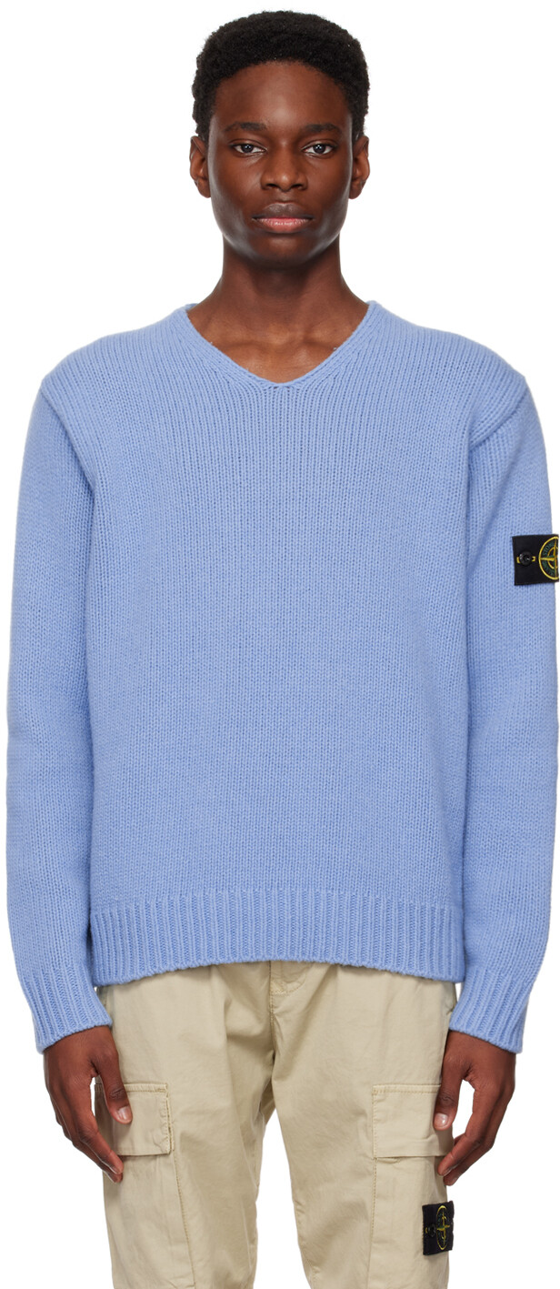 

Синий свитер с v-образным вырезом Stone Island