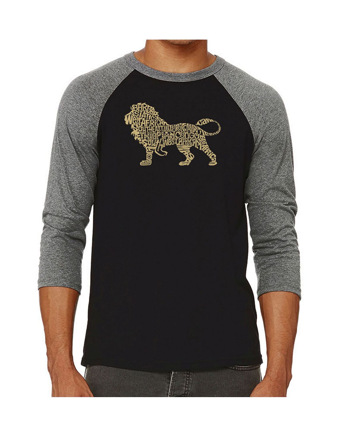 Мужская футболка с принтом lion и регланом word art LA Pop Art, серый
