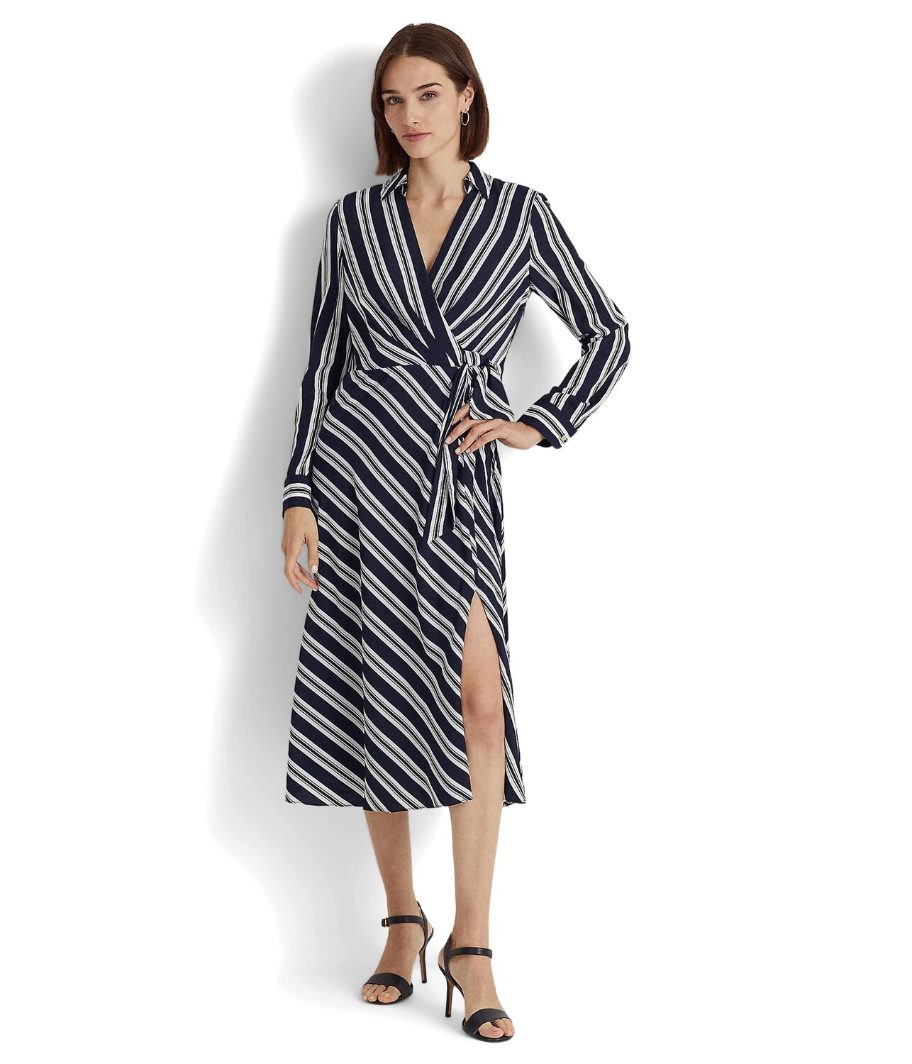 

Платье LAUREN Ralph Lauren, Striped Tie Front Crepe Midi Dress