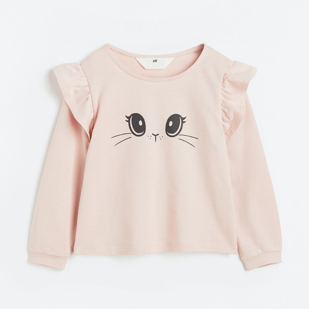 

Свитшот H&M Kids Flounce-trimmed, пудрово-розовый