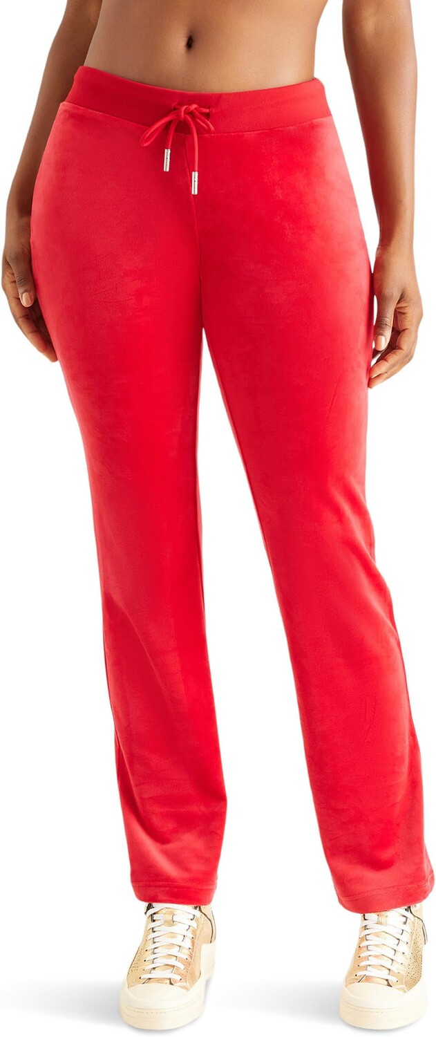 

Велюровые брюки в рубчик на талии со шнурком Juicy Couture, цвет Coco Red