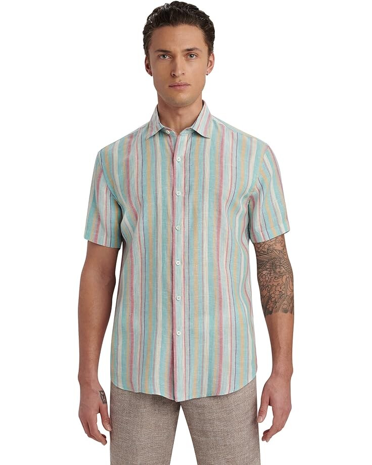 

Рубашка BUGATCHI Orson Short Sleeve Shirt in Cabana Stripe, цвет Seafoam