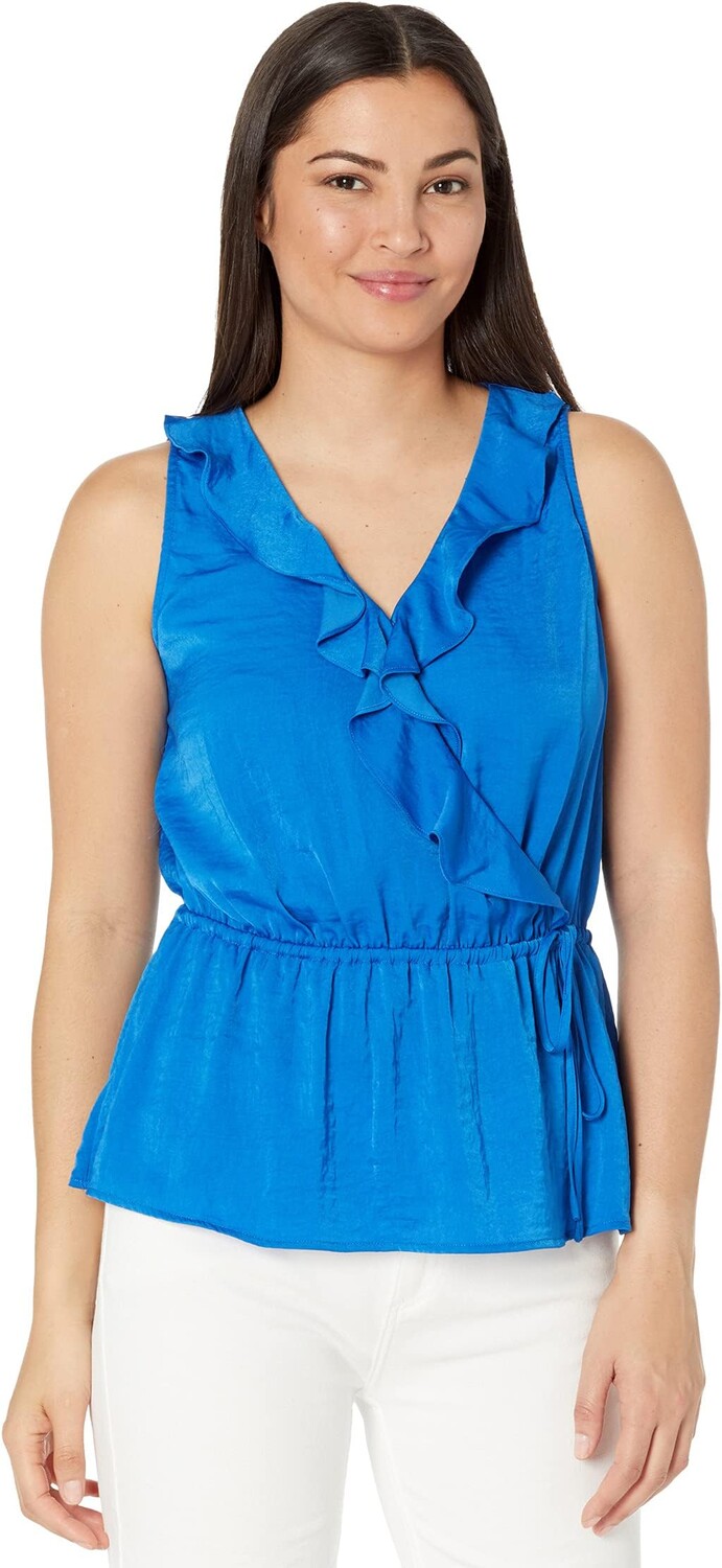 

Блуза Vince Camuto Sleeveless Ruffle Wrap Front Rumple Blouse, цвет Santorini Blue