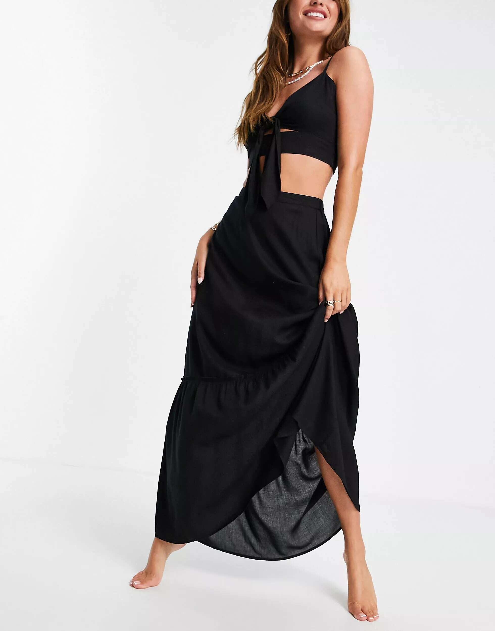 Эксклюзивная пляжная макси-юбка черного цвета в стиле прерий Esmee Esmée