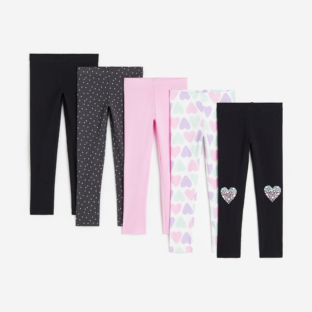 

Леггинсы H&M Kids Cotton Hearts, 5 предметов, розовый/черный