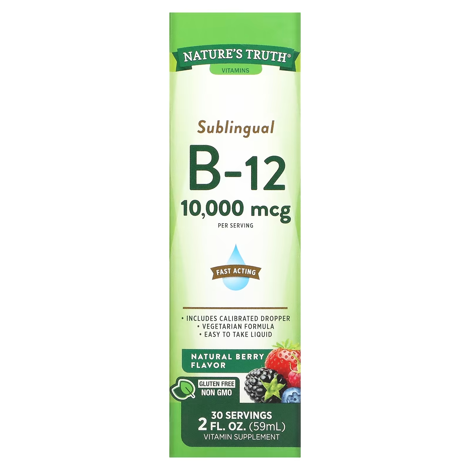 Сублингвальный Витамин B12 Nature's Truth, натуральные ягоды, 59 мл сублингвальный витамин b12 nature made b12 с вишней 50 таблеток