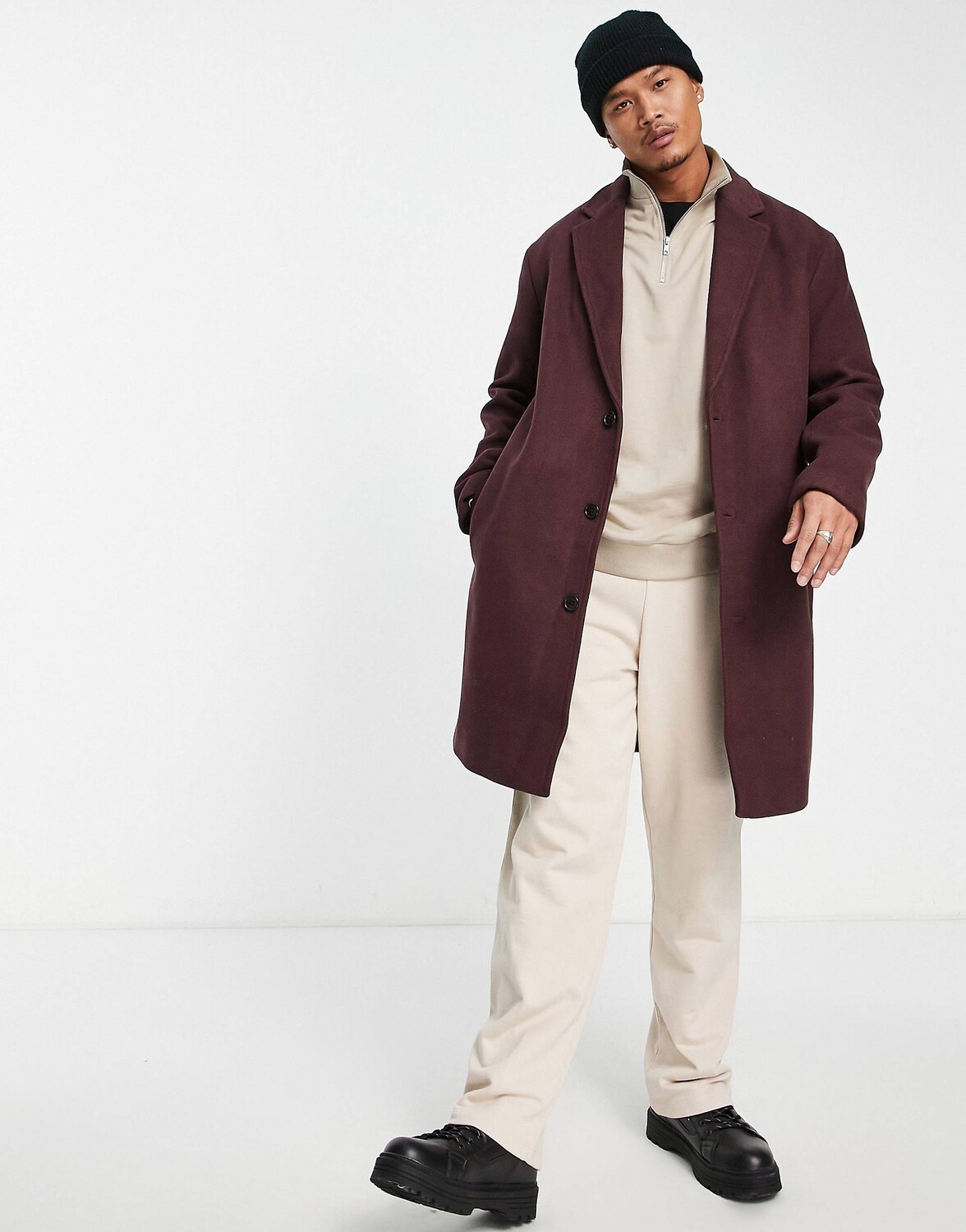 

Бордовое длинное пальто свободного кроя из смесовой шерсти ASOS DESIGN, Красный
