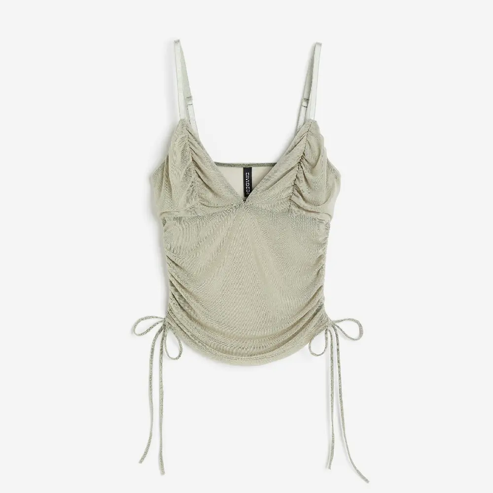 

Топ H&M Drawstring-detail Mesh, светло-зеленый