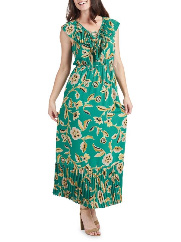 Платье Dr2 By Daniel Rainn плиссированное макси с цветочным принтом, зеленый