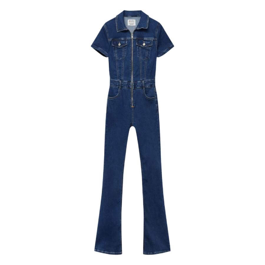 Джинсовый комбинезон Pull&Bear Denim Short Sleeves, темно-синий синий джинсовый комбинезон с карманами moschino jeans