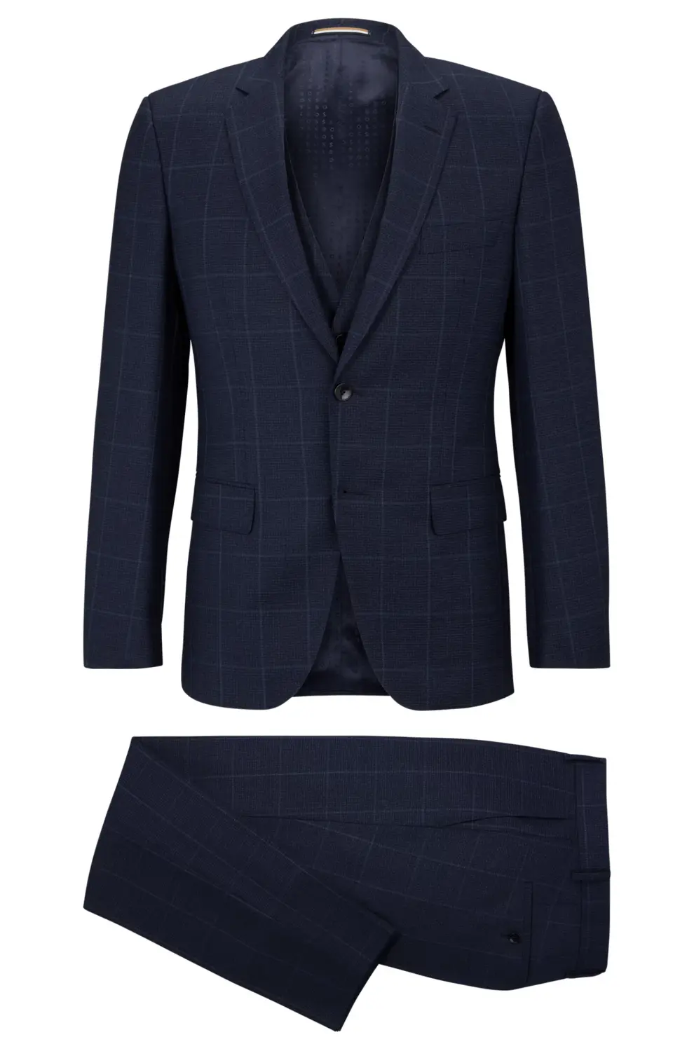 

Костюм-тройка Hugo Boss Slim-Fit In Checked Virgin Wool, темно-синий