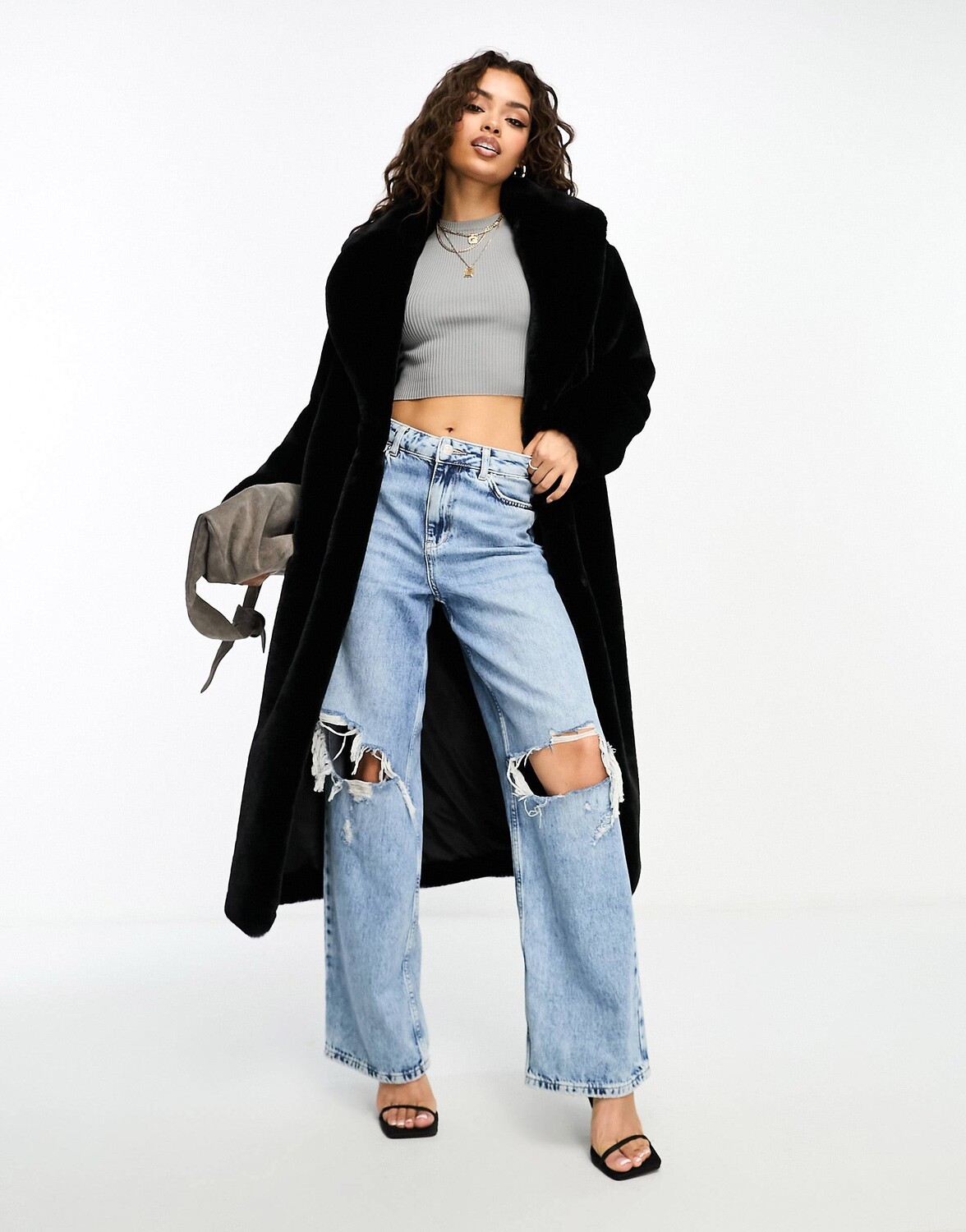 

Пальто Forever New Petite Faux Fur Maxi, черный