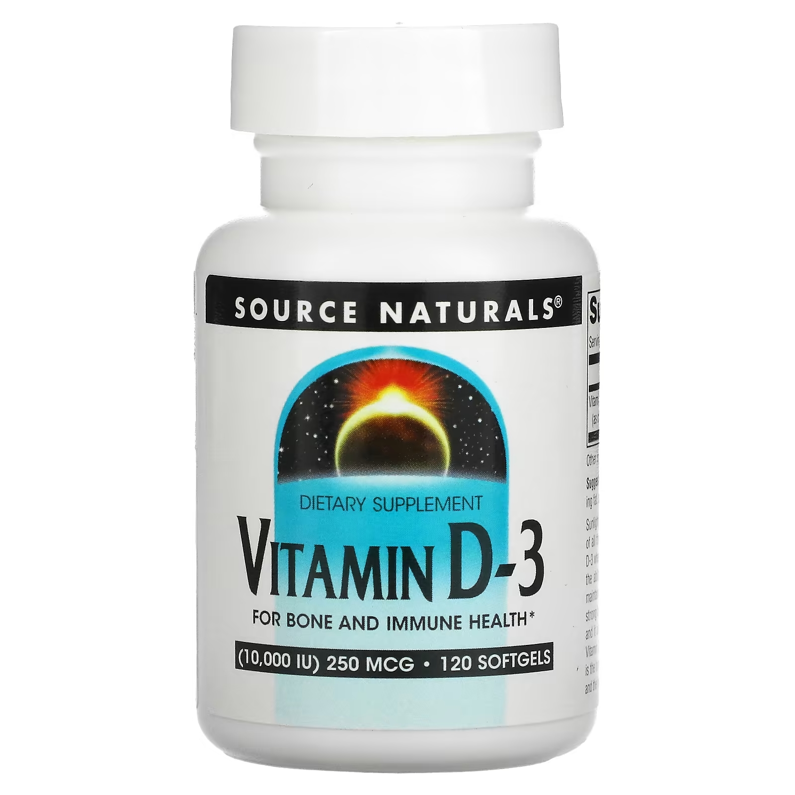 Source Naturals витамин D3 10 000 МЕ, 120 капсул масло sundown naturals pure витамин e 70 000 ме