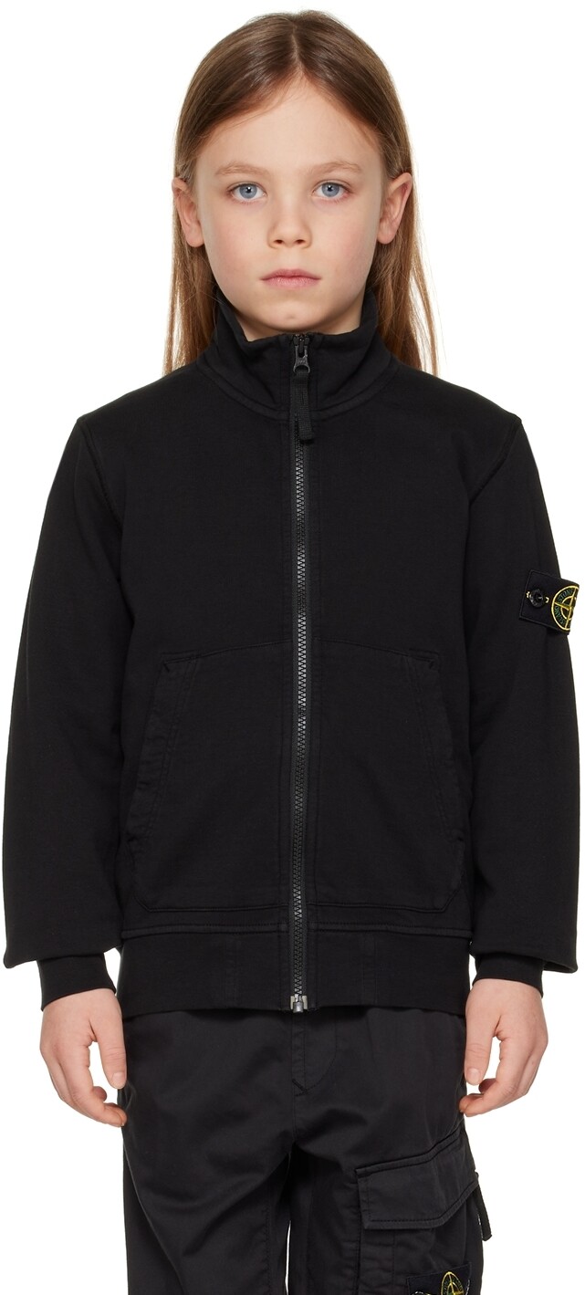 

Детский черный свитер на молнии Stone Island Junior