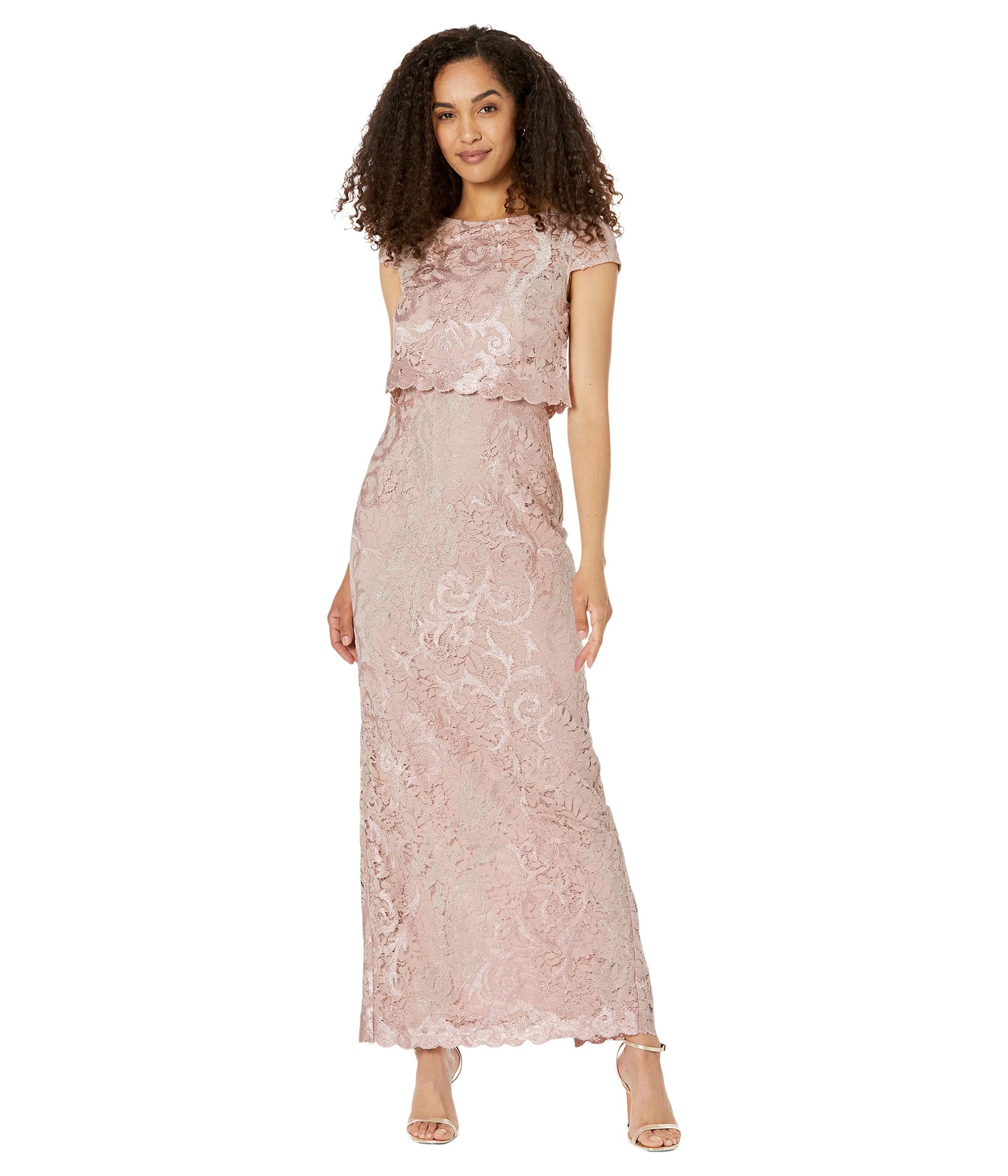 Adrianna Papell Embroidered Lace Long Pop Over