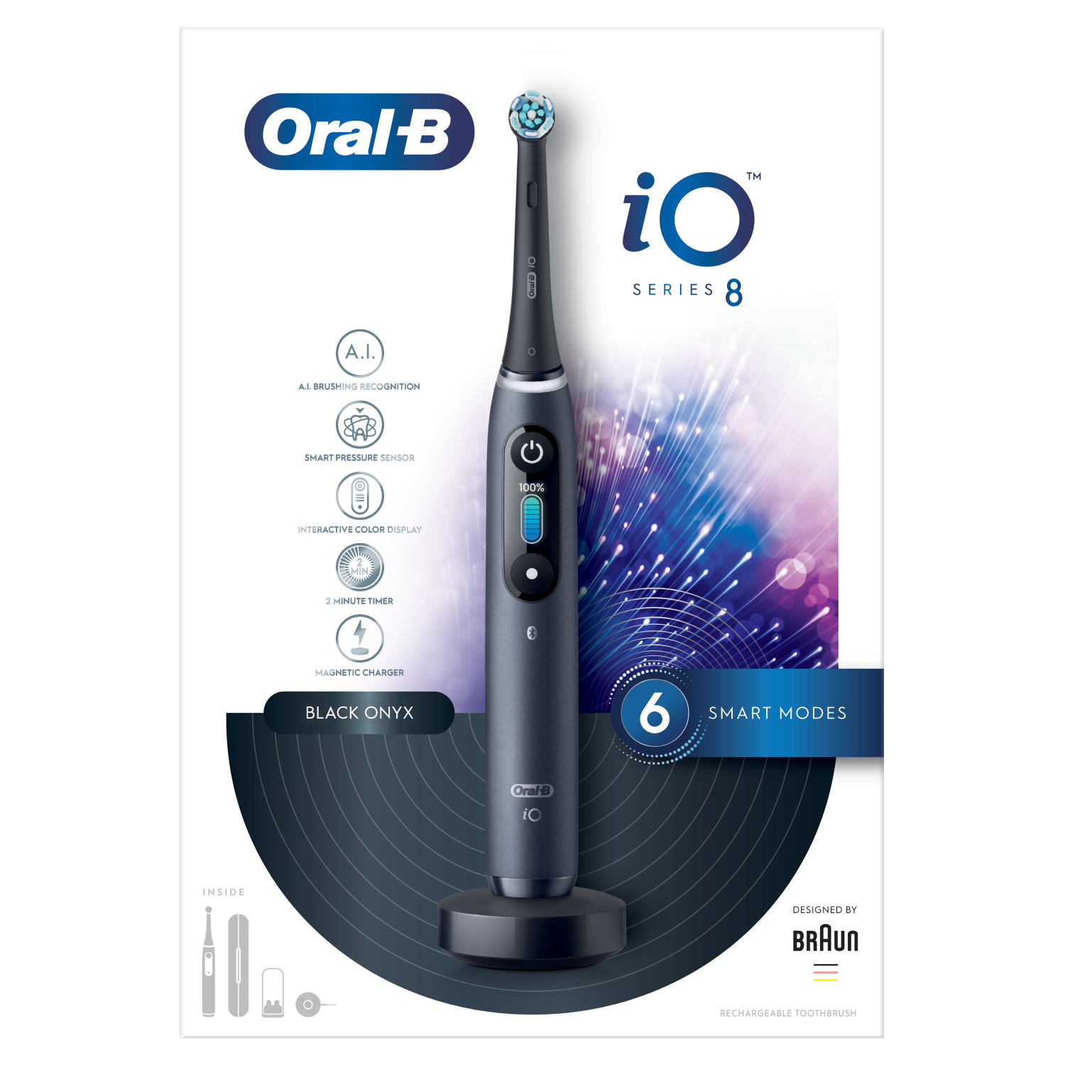 Oral-B IO 8 Black магнитная зубная щетка для чистки зубов, 1 упаковка - фото