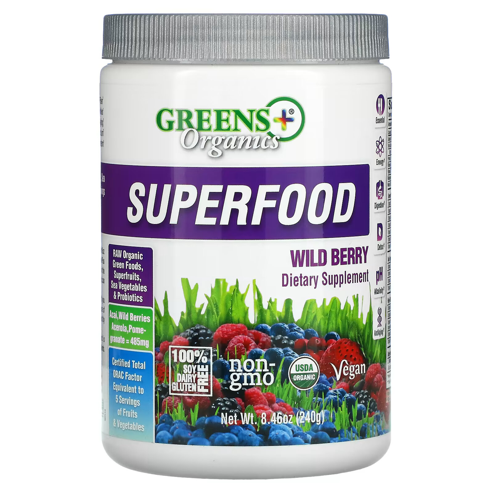 Greens Plus, Органический суперпродукт, Дикая ягода, 8.46 унций (240 г) суперпродукт macrolife naturals macro greens 850 г