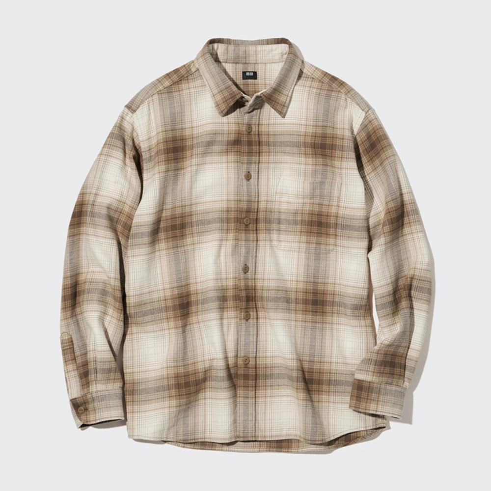 

Фланелевая клетчатая рубашка унисекс Uniqlo, бежевый
