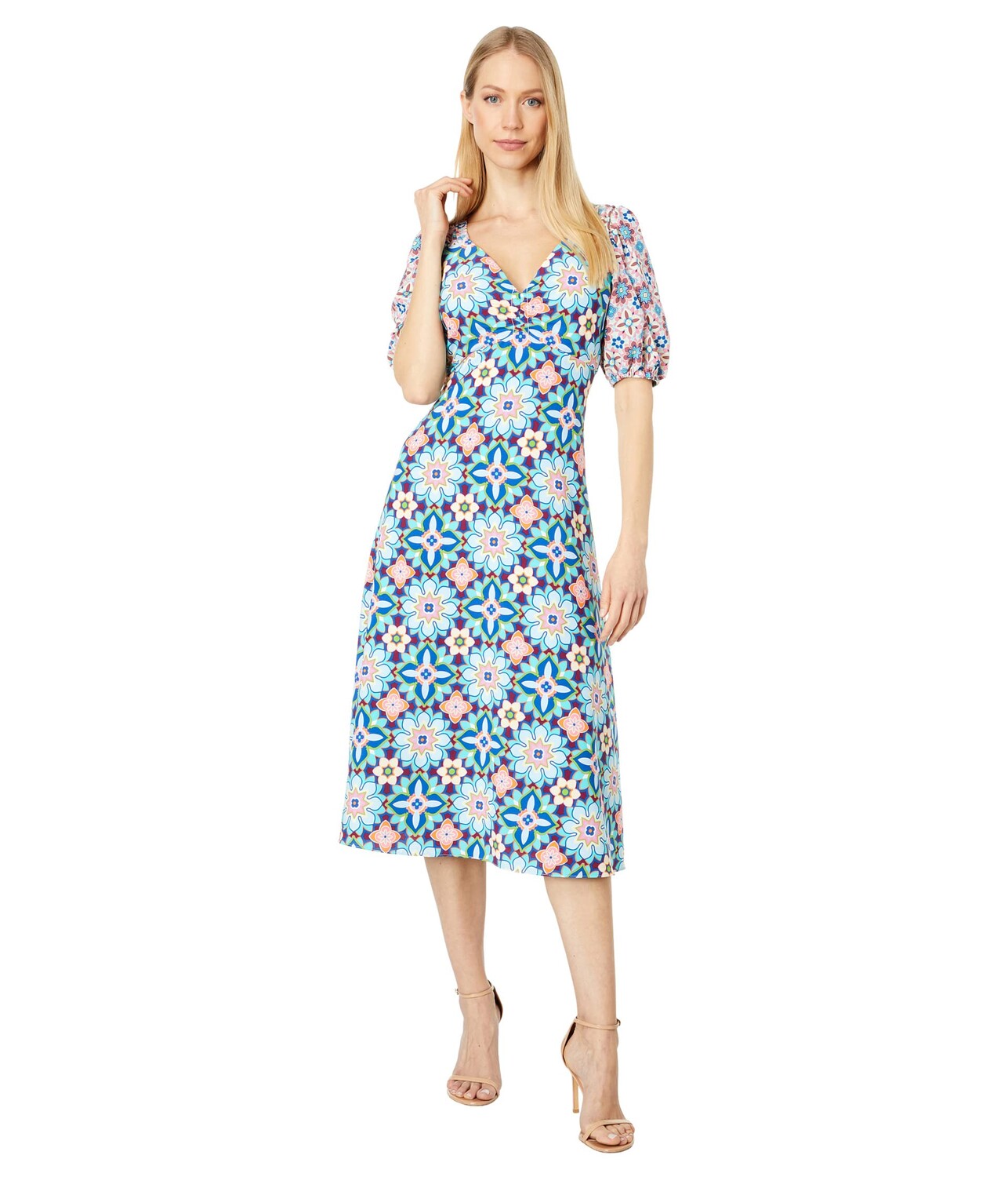

Платье Donna Morgan, Puff Sleeve V-Neck Midi