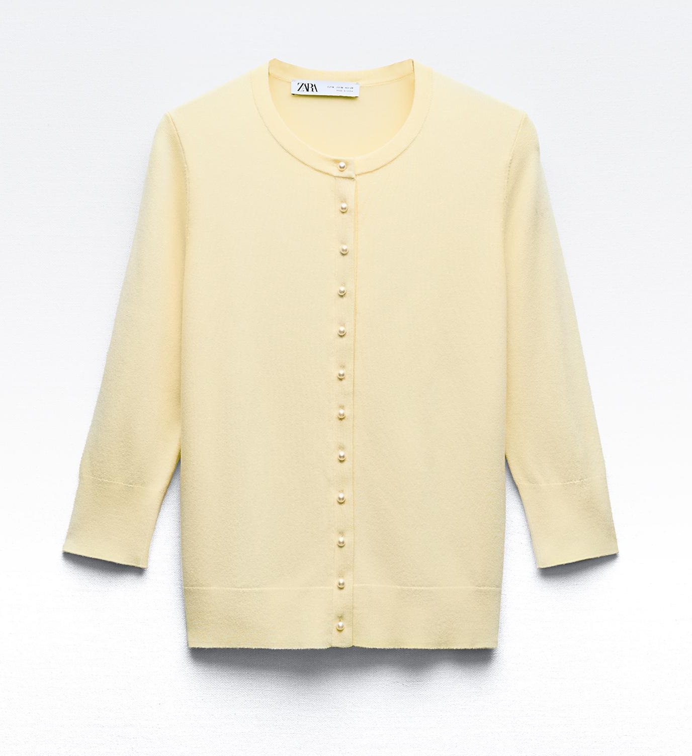 Кардиган Zara Plain Knit With Faux Pearl Buttons, светло-желтый
