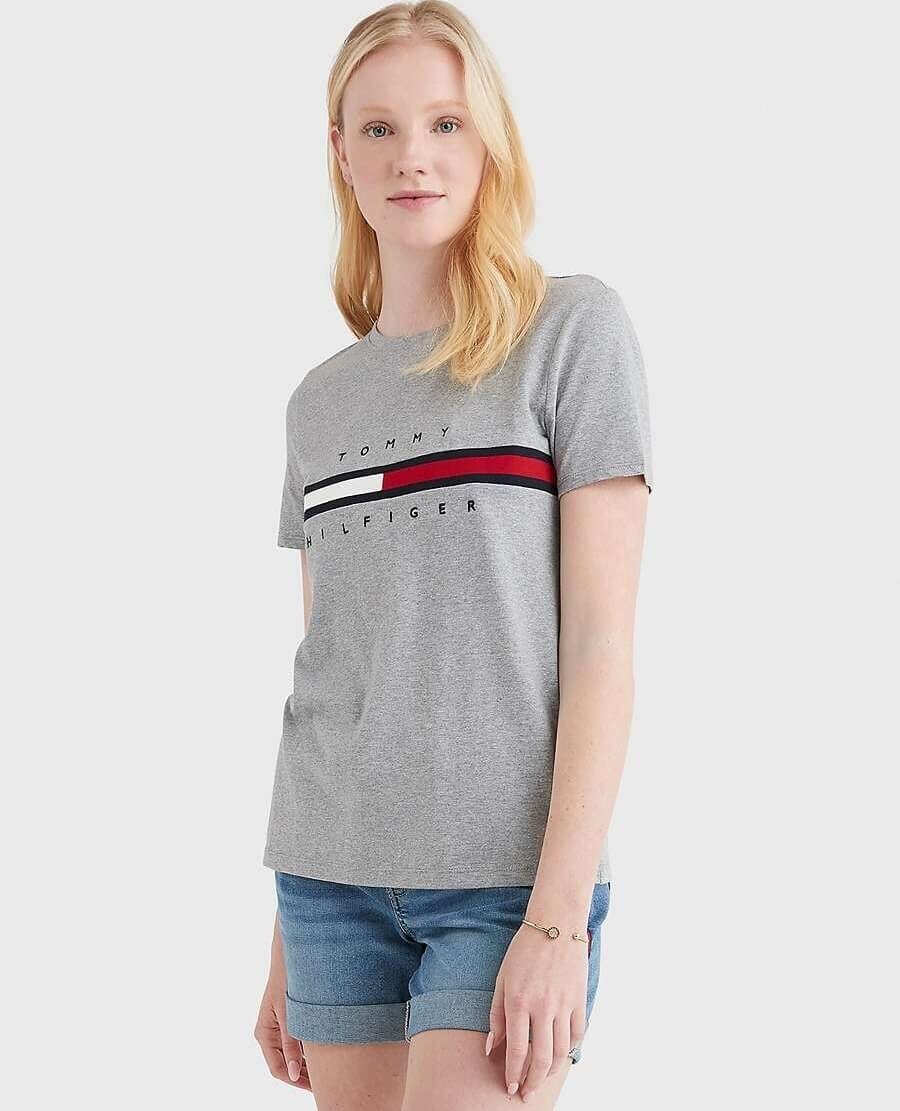 

Футболка Tommy Hilfiger Flag Stripe Logo, серый меланж
