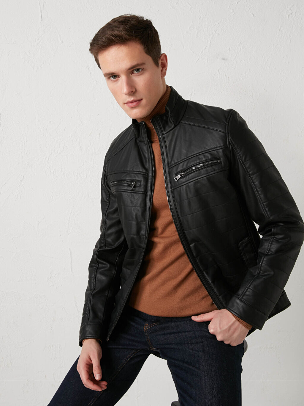 

Мужское кожаное пальто Slim Fit с воротником-стойкой LCWAIKIKI Classic