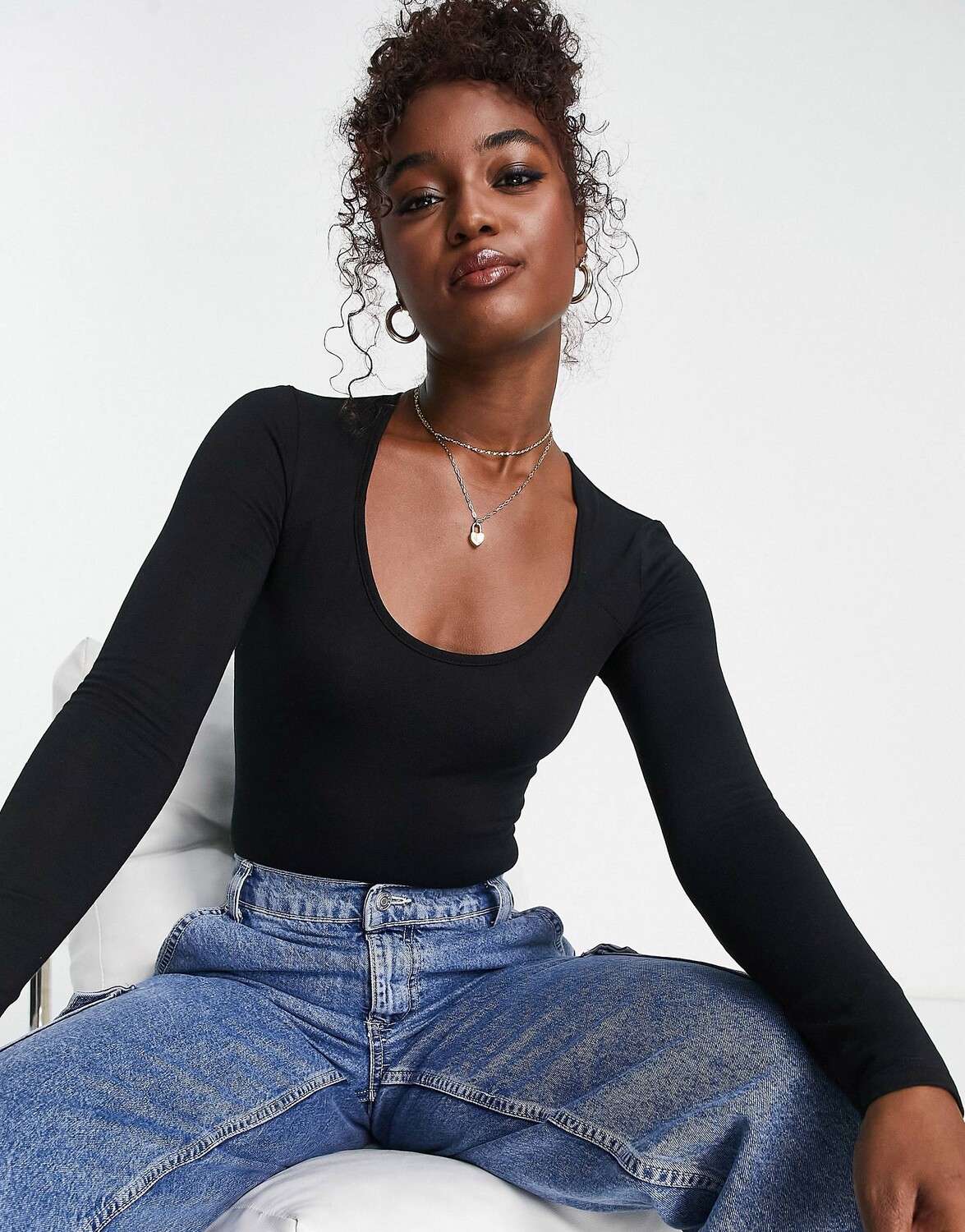 

Черное боди с круглым вырезом Miss Selfridge