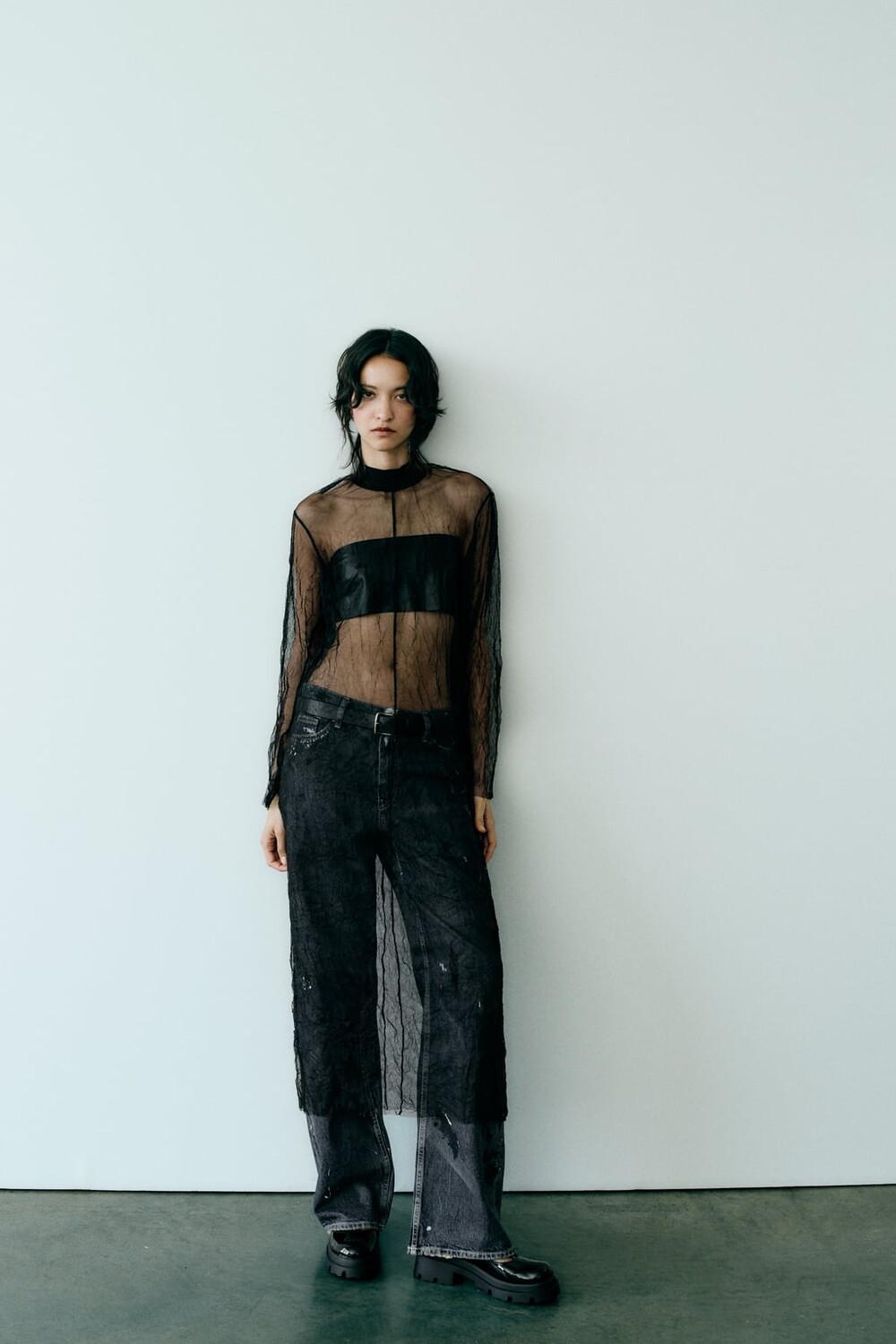 

Платье миди из тюля со складками ZARA, черный