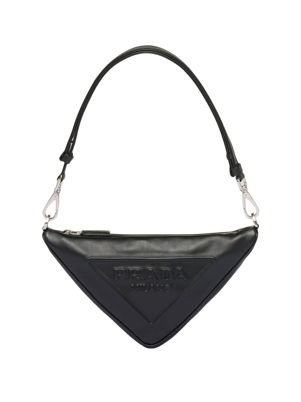 

Кожаная мини-сумка с треугольными чашечками Prada, черный