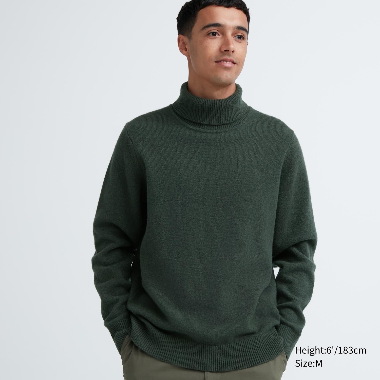 

Свитер Uniqlo мужской из шерсти, оливковый, Зеленый