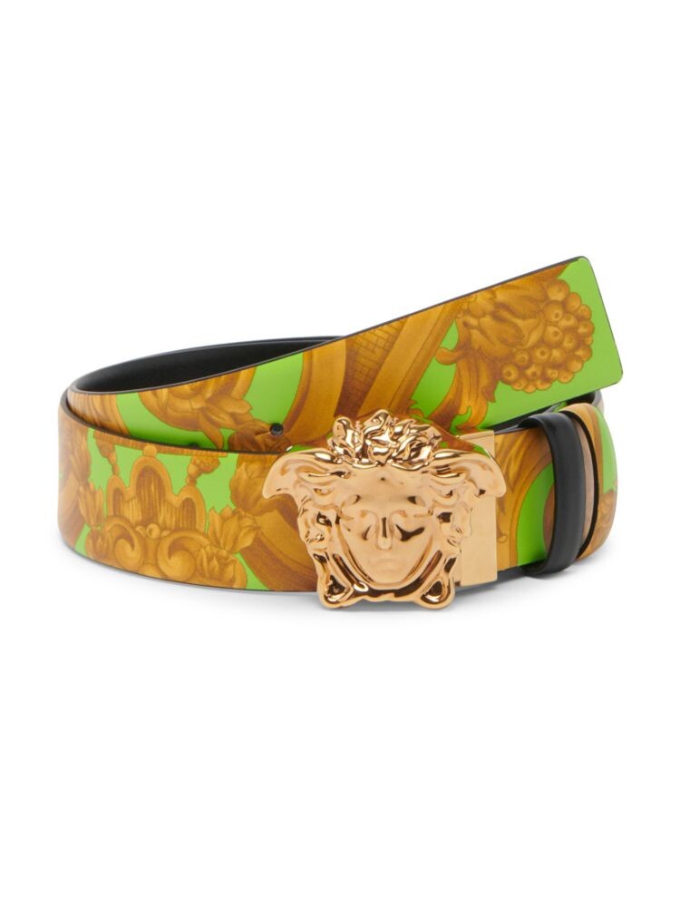 

Двусторонний кожаный ремень с декором Medusa Versace, цвет Lime Black Versace Gold