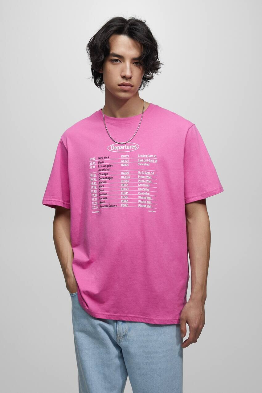 

Футболка с короткими рукавами и цифрами Pull&Bear, розовый