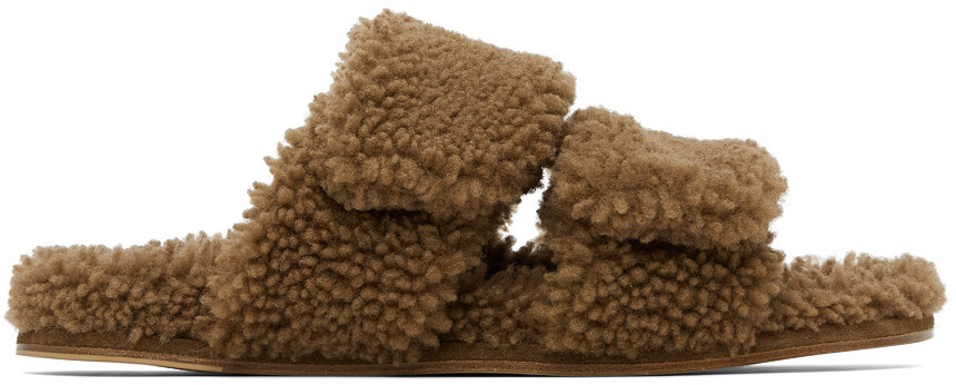 

Бежевые шлепанцы на платформе из овчины Dries Van Noten