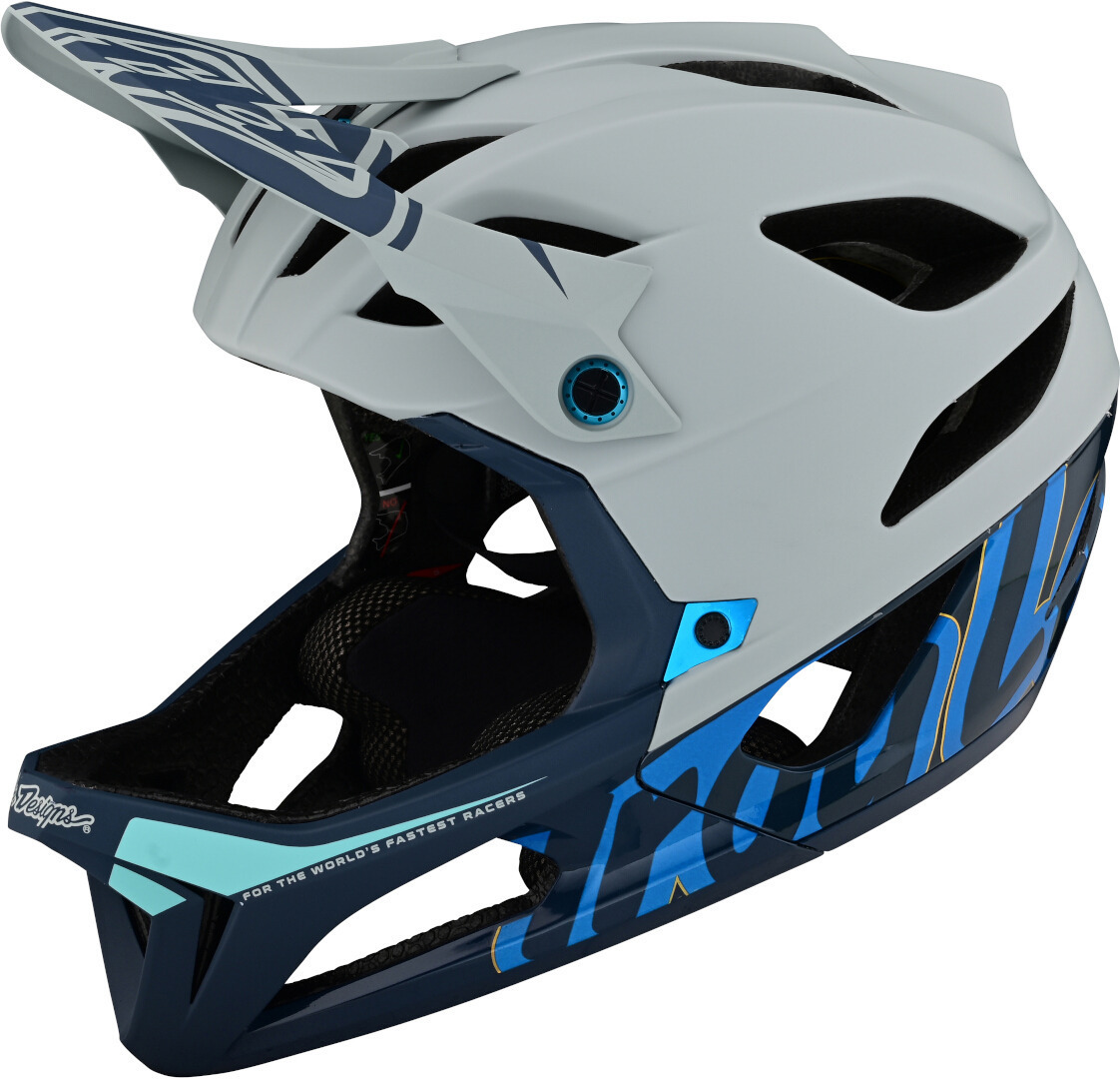 цена Troy Lee Designs Stage MIPS Signature Шлем для скоростного спуска, серый/синий