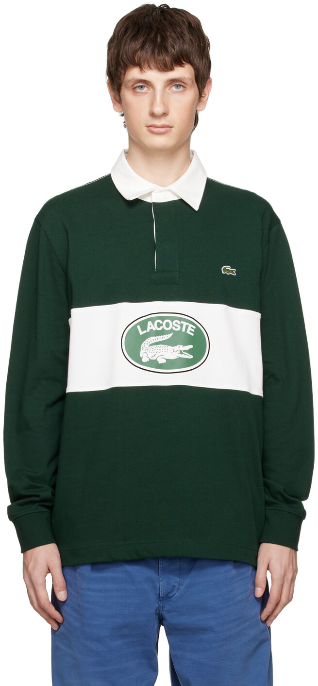 

Зеленая футболка-поло с контрастным воротником в стиле регби Lacoste