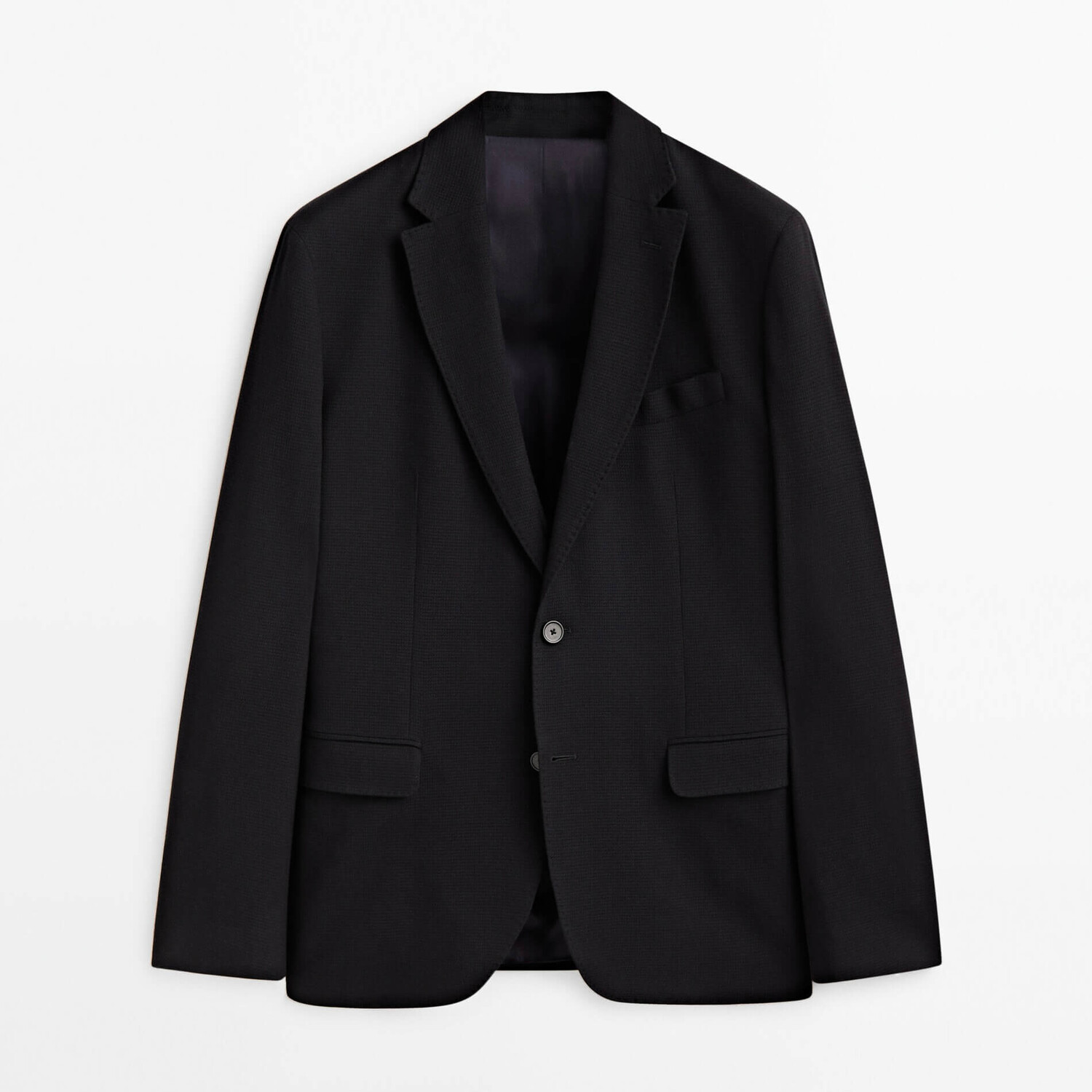 

Блейзер Massimo Dutti Cotton And Wool Blend Textured, темно-синий