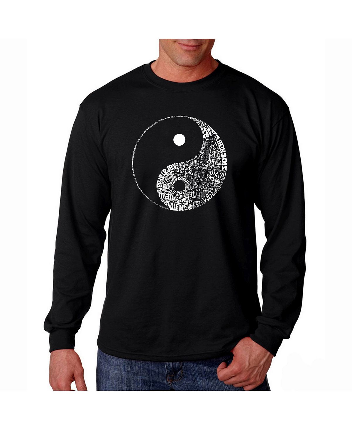 цена Мужская футболка с длинным рукавом word art - yin yang LA Pop Art, черный