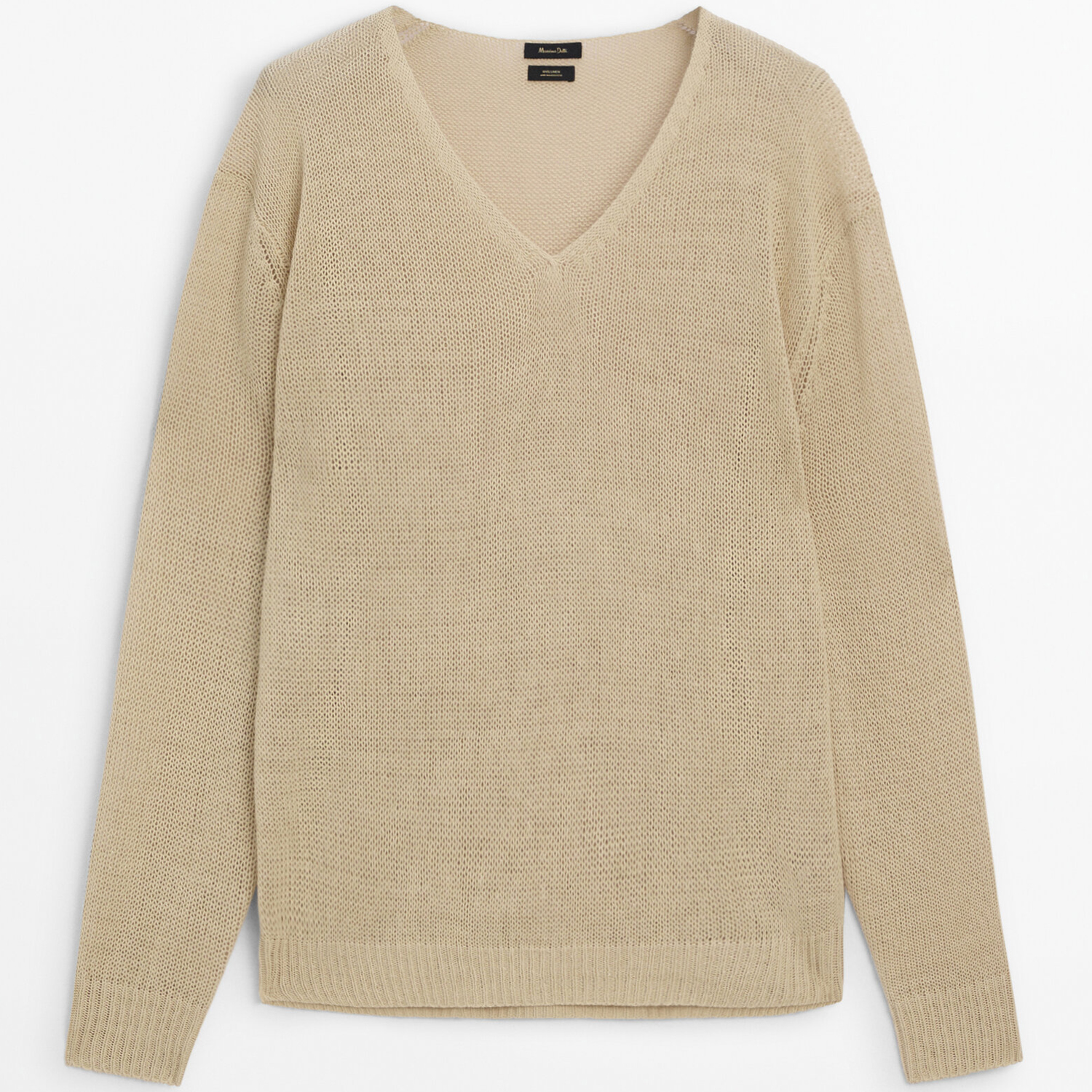 Свитер Massimo Dutti 100% Linen V-Neck, бежевый пуловер с v образным вырезом из льна