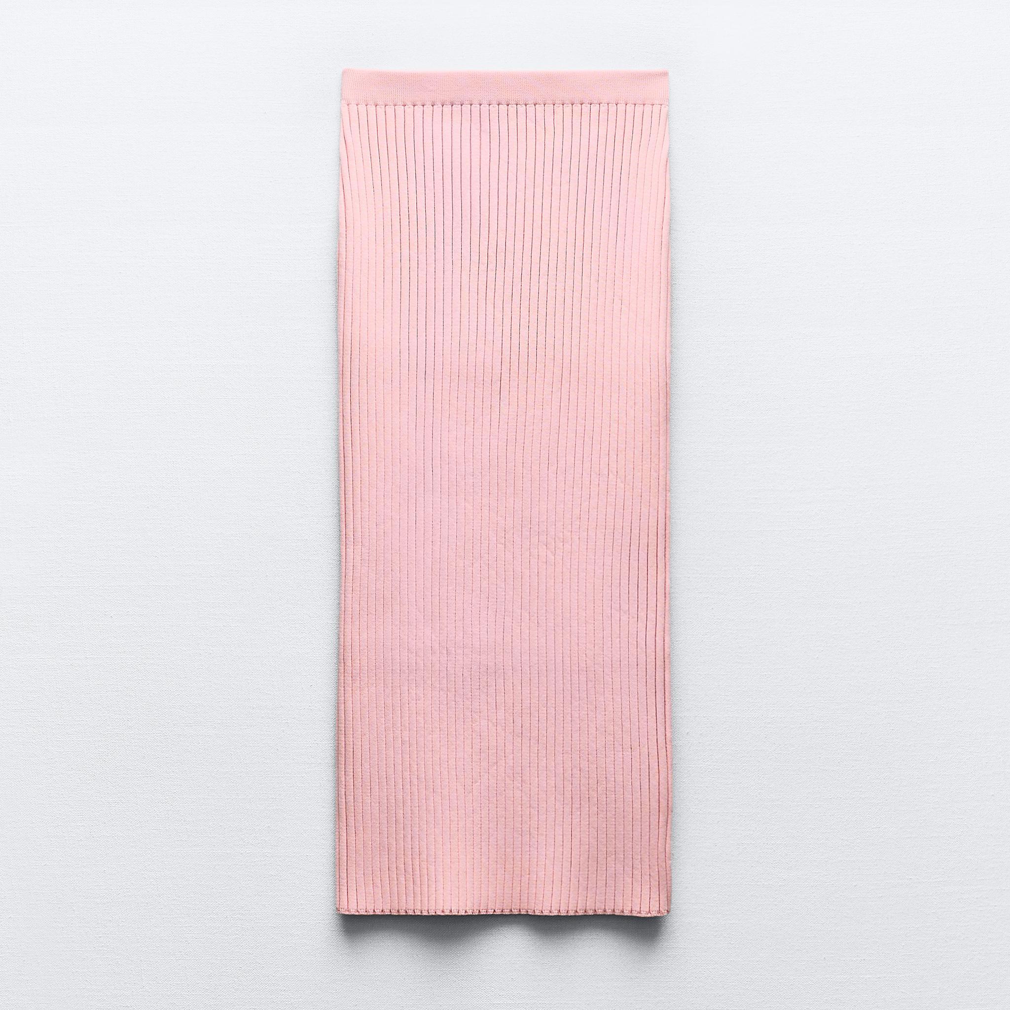 Юбка Zara Ribbed Knit Midi Pencil, розовый платье zara kids ribbed knit темно розовый