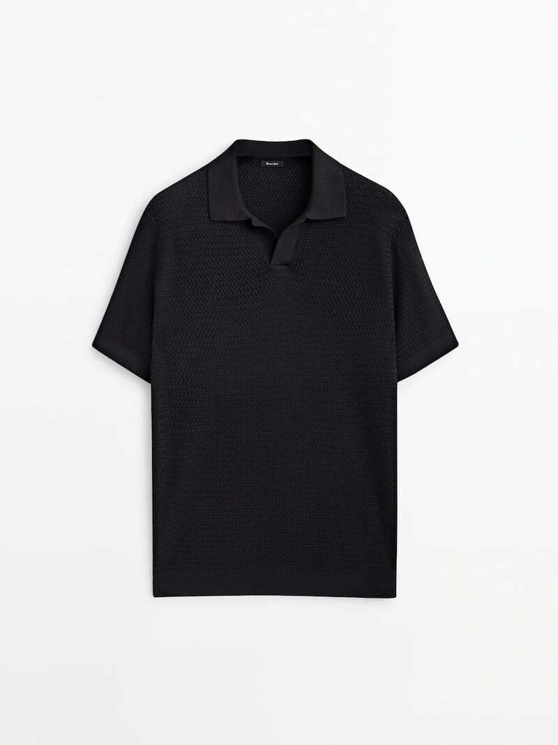 

Свитер с короткими рукавами Massimo Dutti Textured Polo, черный