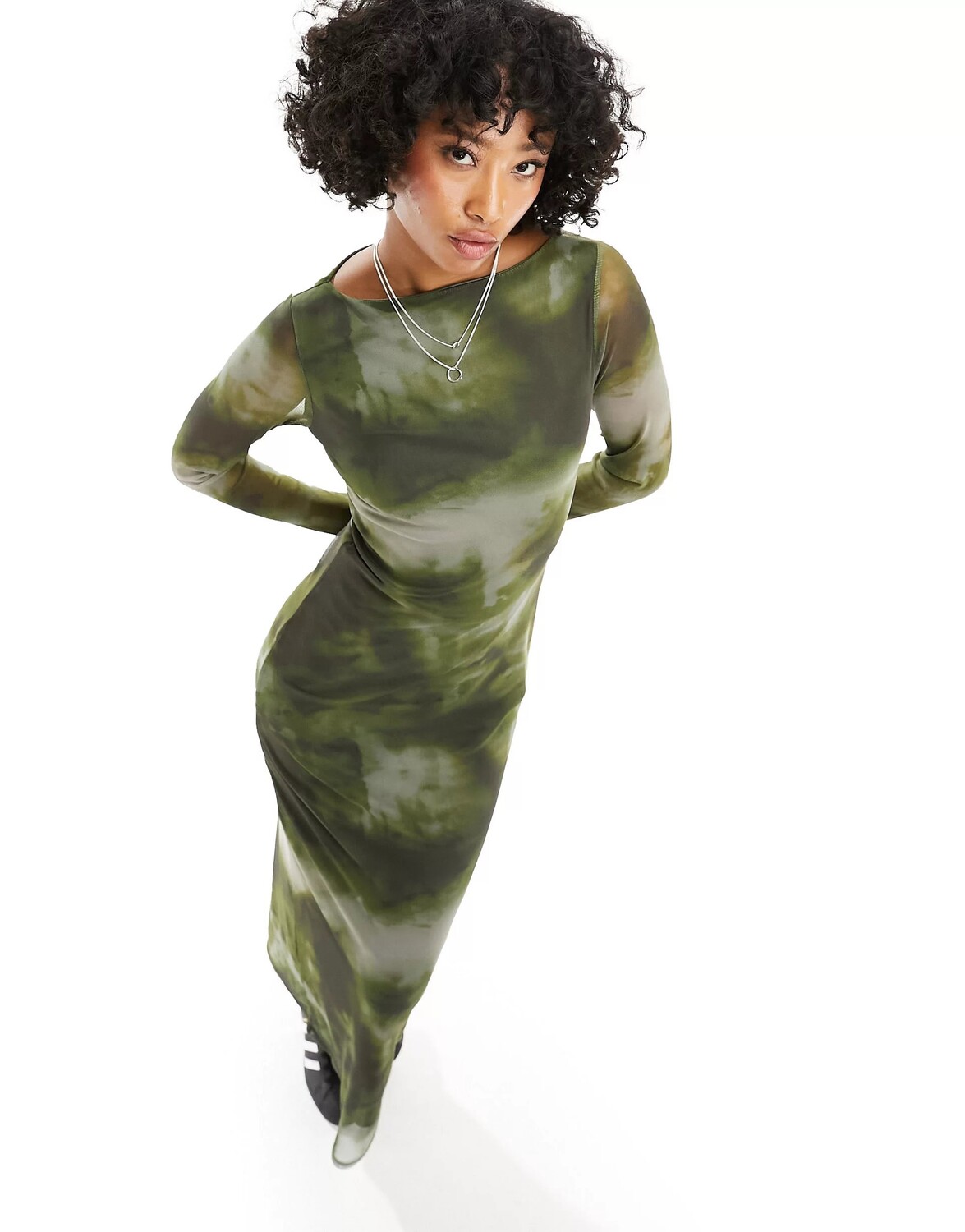 

Платье макси Asos Design Printed Mesh In Blurred Khaki, зеленый