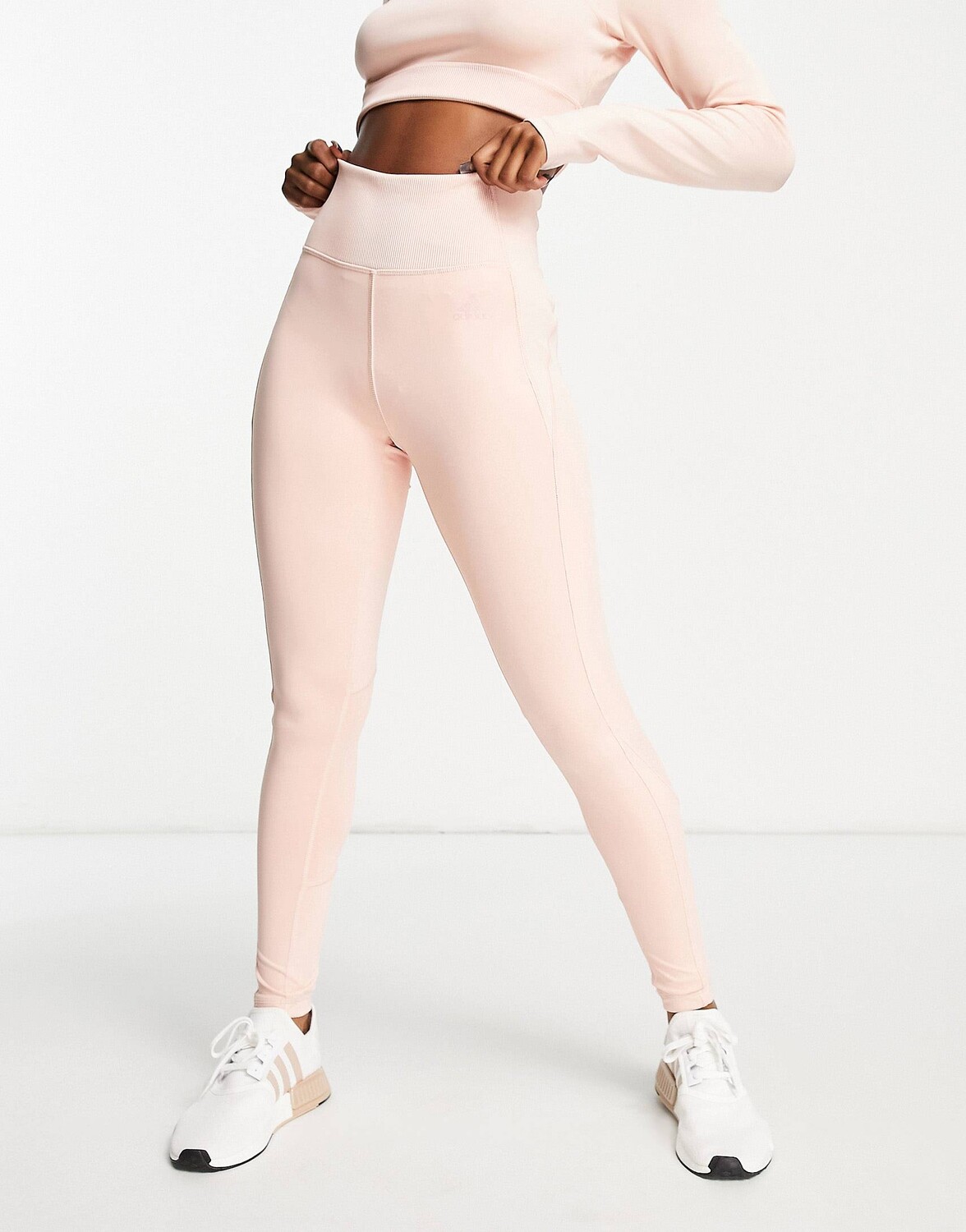

Розовые леггинсы в рубчик с высокой талией adidas Training Hyperglam
