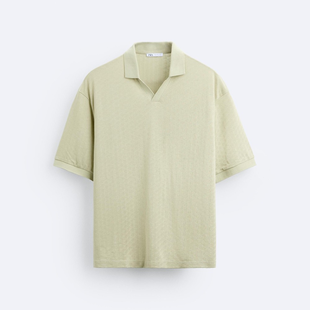 Футболка поло Zara Textured, светло-зеленый чувство дизайна нишу рубашка женская 2021 лето новый японский средней длины поло с короткими рукавами рубашка с воротником топ