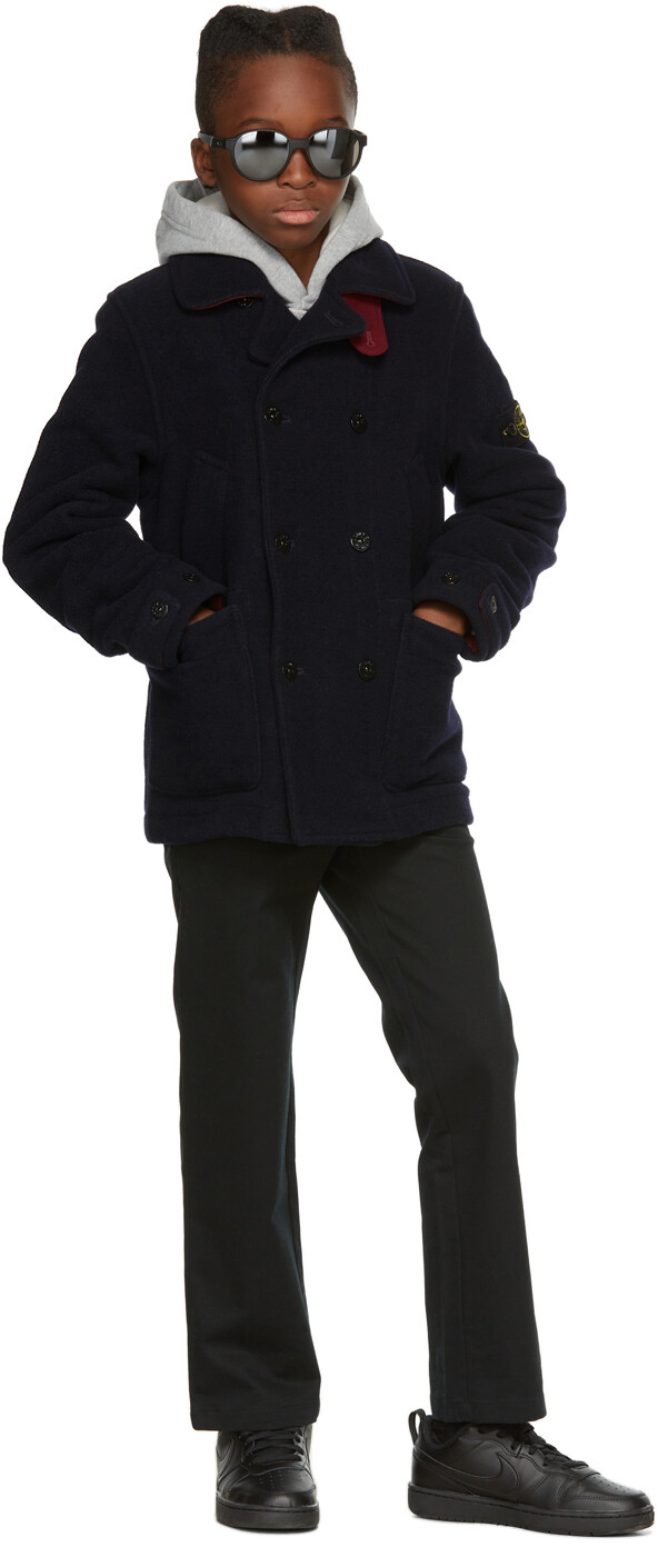 

Детское темно-синее пальто Panno Speciale Stone Island Junior