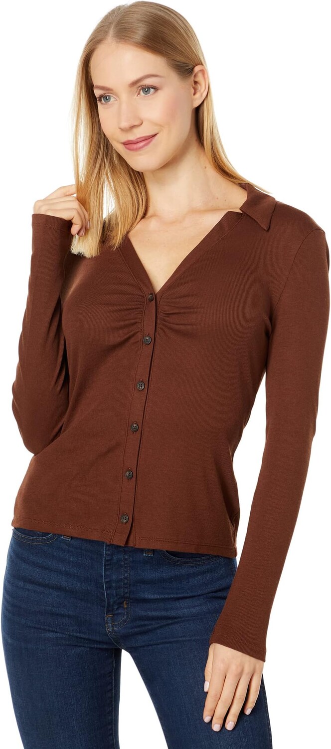 

Свитер Red Bull Ruched Polo Cardigan Madewell, цвет Soft Mahogany