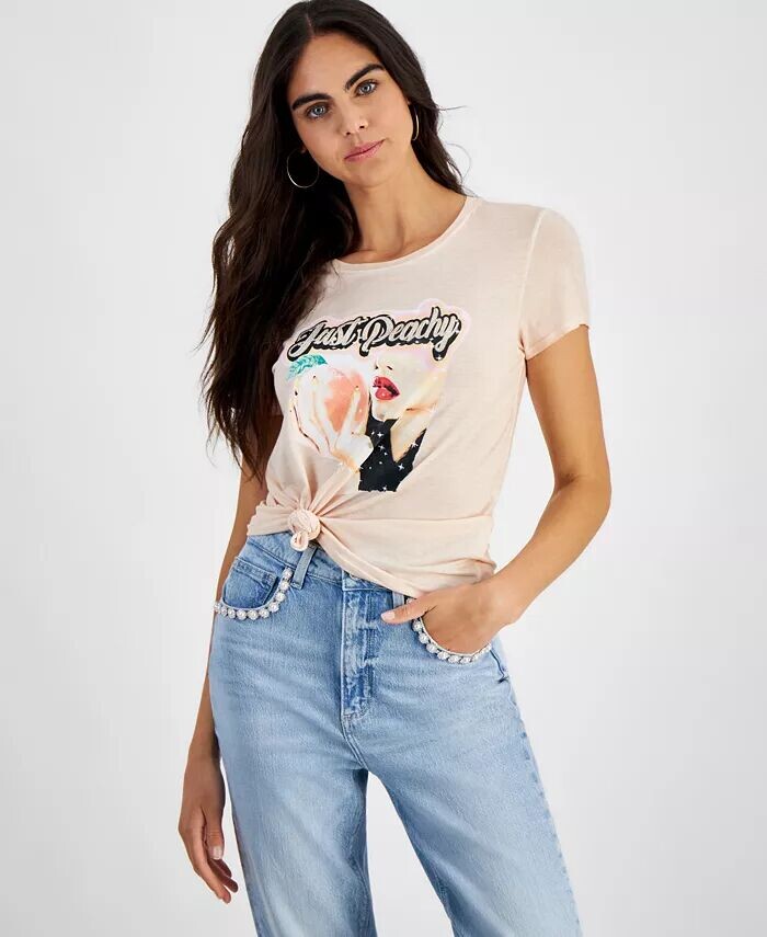 

Женская футболка Just Peachy с графическим принтом и украшением GUESS, розовый