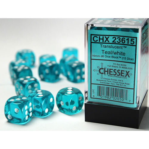 

Аксессуары Chessex Chessex 16mm d6 Set: Translucent - Teal w/White (12)